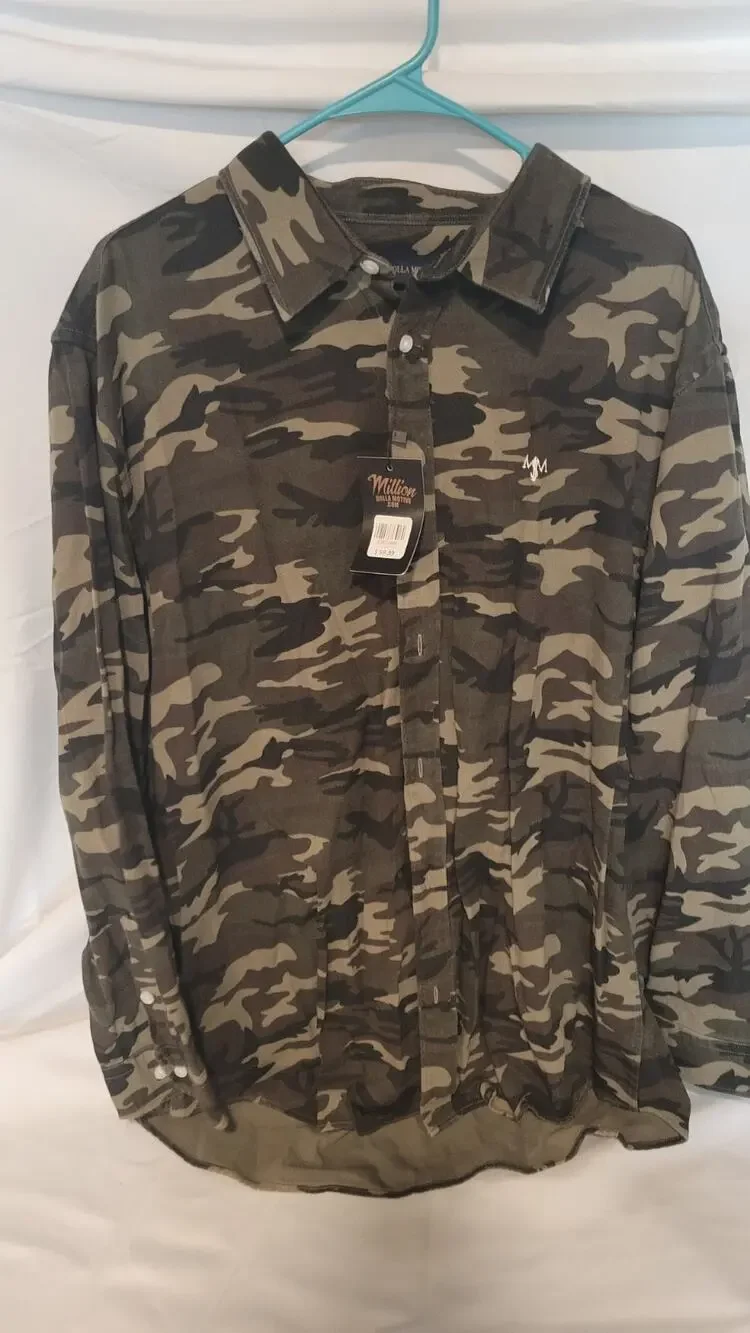 Million Dolla Motive Camo Button Up Shirt Mens 2X NWT Long Sleeve Streetwear